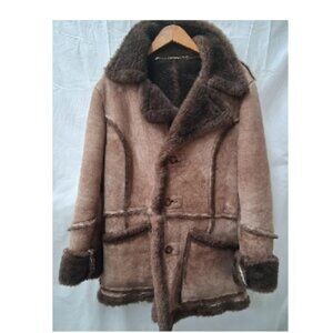 Men's $1395 Superb Gino Leathers Brown Sheepskin & Shearling Car Coat Sz L